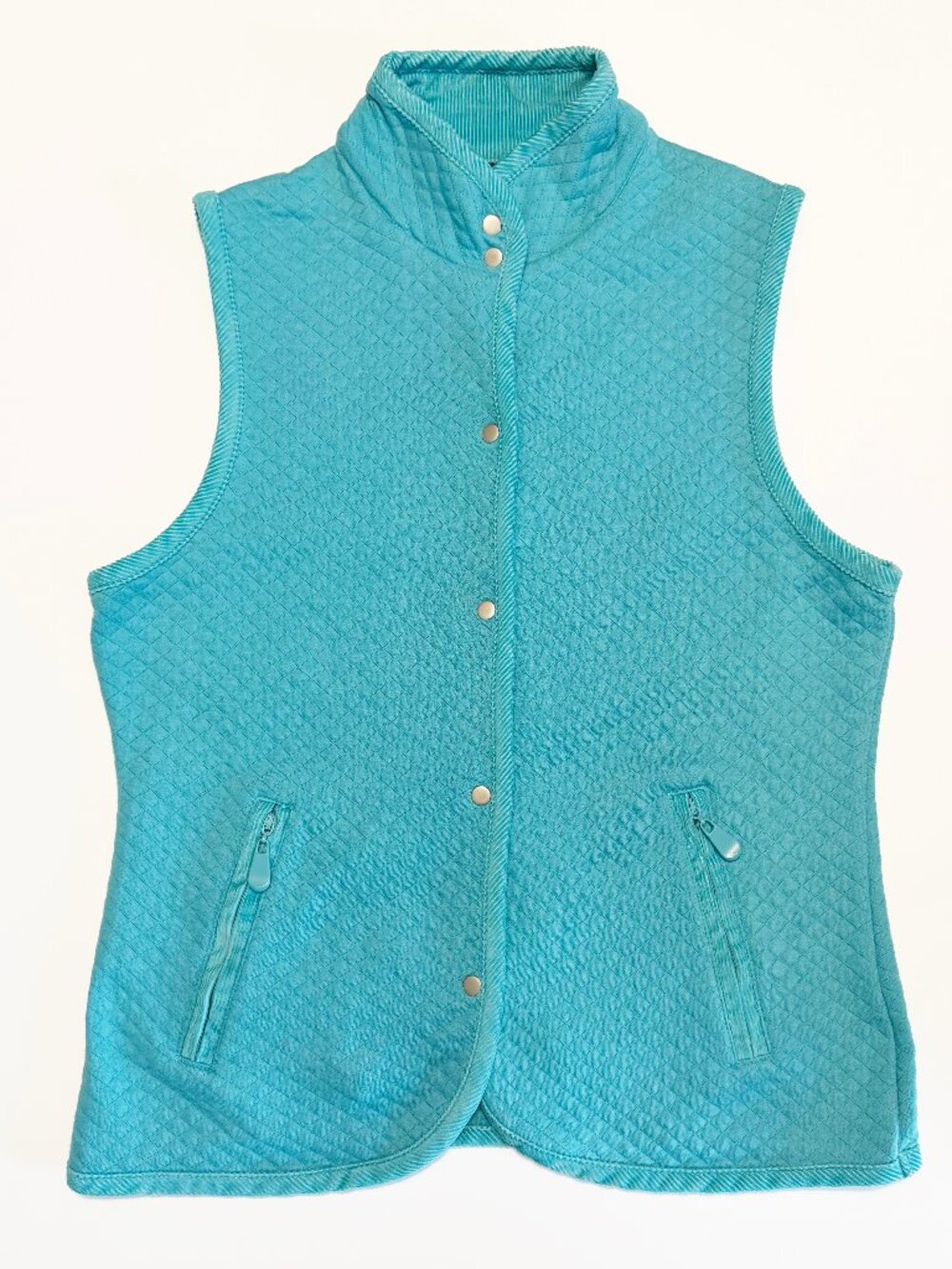 Rafaella Petites Aqua Quilted Mock Neck Snap Front Vest Size P